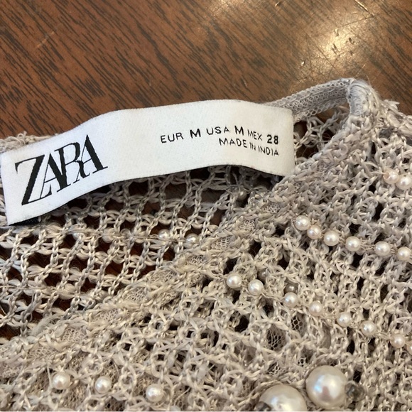 ZARA Limited Edition Gray Pearl Rhinestone Embellished Knit Top - Picture 9 of 13